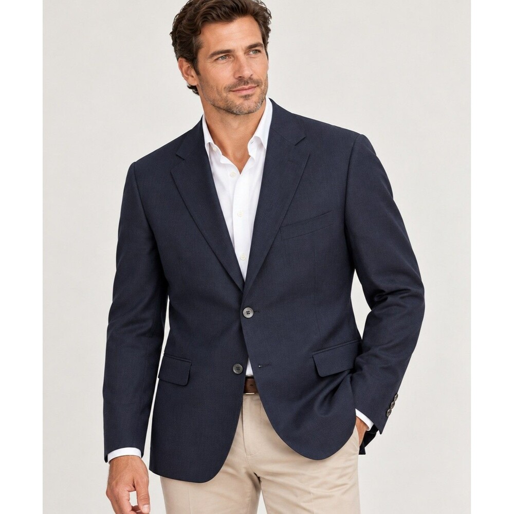 Massimo Dutti Extra Fine Wool Navy Blazer Mens EU 58 Portugal 2 Button